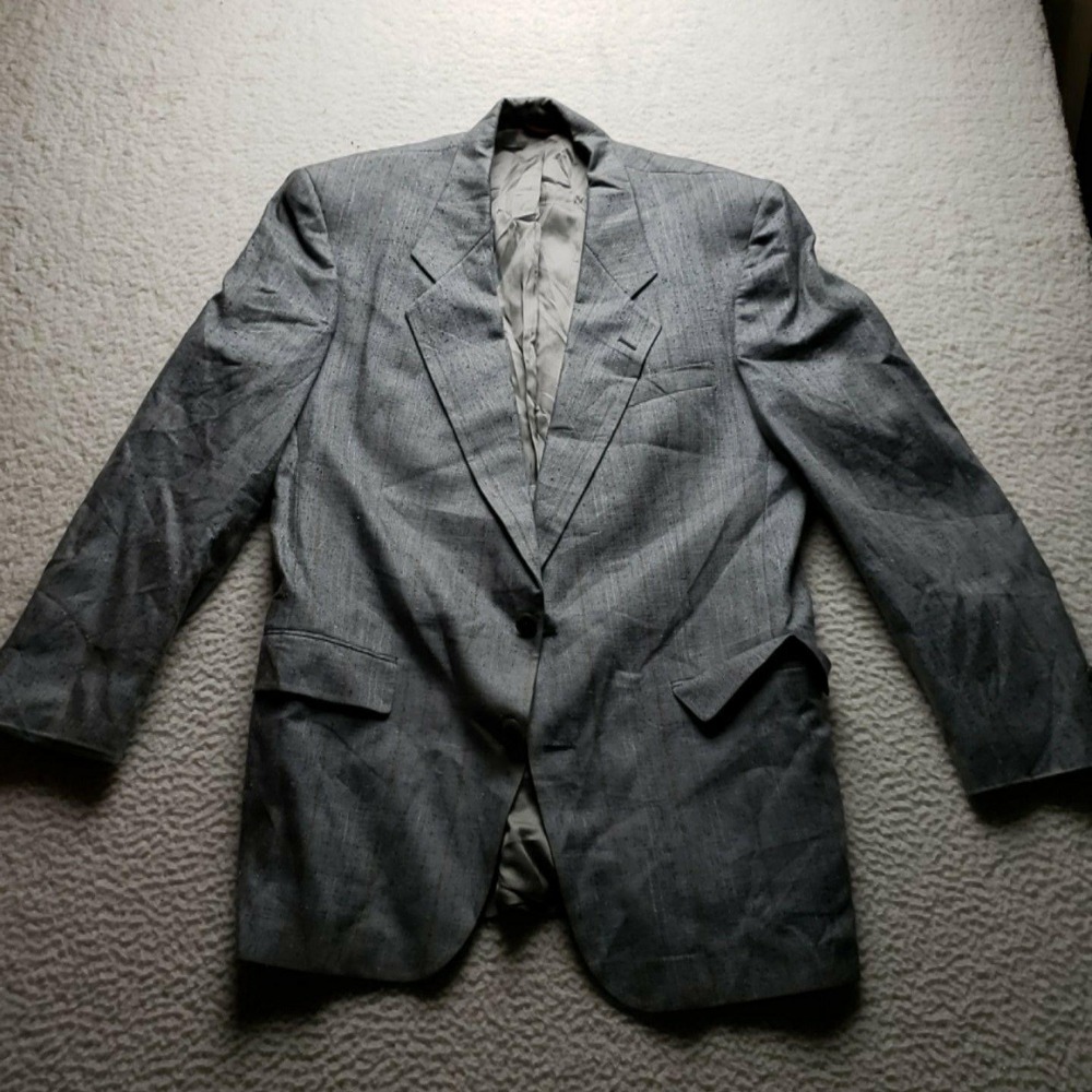 Hart Schaffner Marx Blazer Mens 46 Gray Herringbone Silk Tweed Sport Coat Jacket